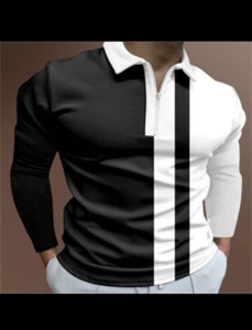 Men’s Shirt Like POLO Printed Black & White Short Sleeve T-Shirt Top - Picture 1 of 1