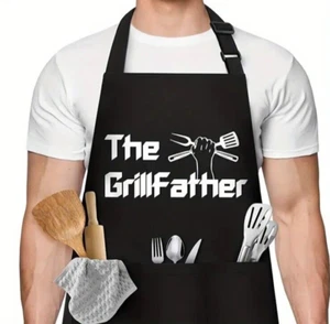 Men's Barbecue Apron THE GRILL FATHER Classic Design 21x26 Great DAD Gift - Picture 1 of 6