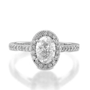 Nuevo anillo de compromiso de diamantes de corte ovalado creado en laboratorio de 2,05 quilates de oro blanco de 14 quilates F/VS2 - Imagen 1 de 4