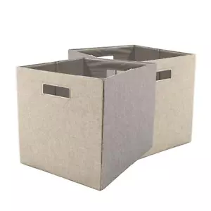 Fabric Cube Storage Bins Cube Organizers Polyester Storage Set Of 2 Light Brown - Picture 1 of 5