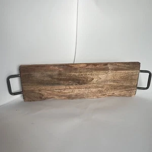 Godinger Wood Serving Tray Charcuterie Platter Cheese Board 27” W/ Metal Handles - Picture 1 of 14