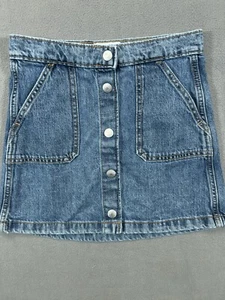Old Navy Denim Skirt Youth Large 10 12 Blue Jean Snap Buttons Pockets Girls - Picture 1 of 8