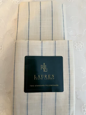 Novas fronhas padrão vintage Ralph Lauren Catalina Island azul e creme listra de giz - Imagem 1 de 4