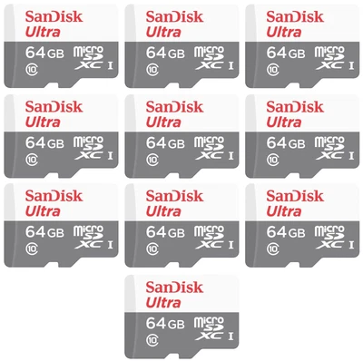10 Pack SanDisk 64GB microSD Ultra 100MB/s Class 10 Micro SD SDHC For Smartphone - Image 1 of 2