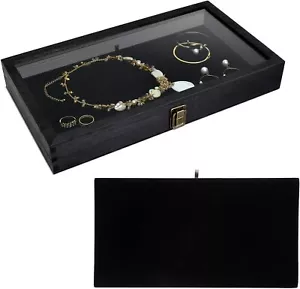 MOOCA Wooden Jewelry Display Case, Pocket Knife Display Case with Tempered Glass - Picture 1 of 6