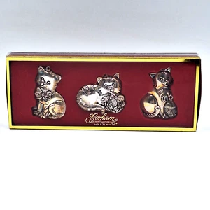 Gorham Silber Teller Katze Weihnachtsschmuck mit Bändern 3er Set in Box - Bild 1 von 11