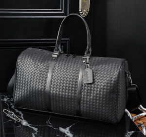 Large Fashion Mens Black Leather Travel Bag Overnight Duffle Handbag BH