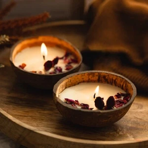 (Juego de 2) Vela Rosa Cáscara de Coco Diya Cera de Soja Perfumada Ecológica 100gm - Imagen 1 de 4
