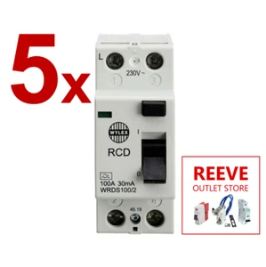 5x Wylex WRDS100/2 Lifeline RCD 100A 230VAC 2P 30mA Type A Electrium NEW BOXED - Picture 1 of 3