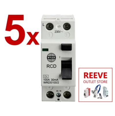5x Wylex WRDS100/2 Lifeline RCD 100A 230VAC 2P 30mA Type A Electrium NEW BOXED - Image 1 of 3