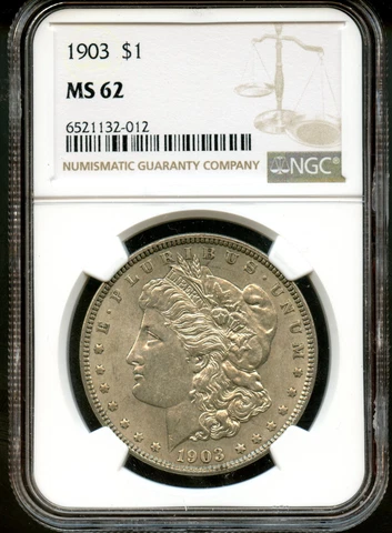1903 $1 Morgan Silver Dollar, NGC MS 62 Cover