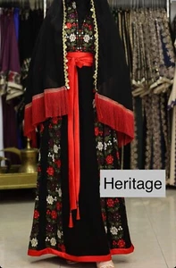 Palestinian Embroidered Dress | Handcrafted Black Abaya with Floral Stitching - Picture 1 of 4