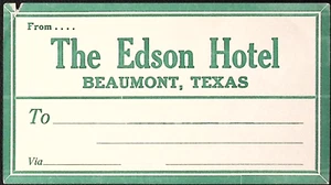 1930er - 1940er The Edison Hotel BEAUMONT TEXAS Gepäck Etikett Versandetikett - Bild 1 von 3