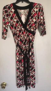 Jules & Leopold geometrisches figurbetontes Kleid V-Ausschnitt Small neu mit Etikett $ 80 Stretch - Bild 1 von 10