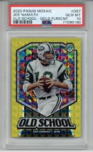 2020 PANINI MOSAIC OLD SCHOOL ORO FLUORESCENTE JOE NAMATH LE 03/20 PSA 10 POP 2 - Foto 1 di 2