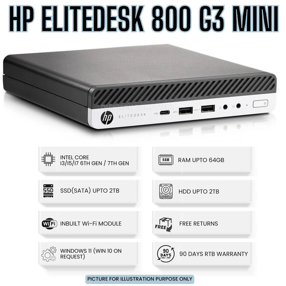 HP EliteDesk 800 G3 Mini PC Core i7-7700 7th Gen 32GB RAM 2TB SSD Built-In Wi-Fi - Image 1 of 4