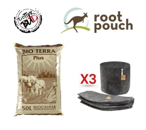 Kit Coltivazione – Biocanna Bio Terra plus 50L + 3 Vasi Root Pouch in Tessuto - Foto 1 di 1