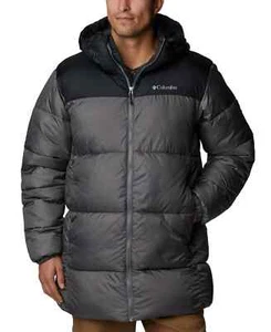 Columbia Mens Regular Fit Puffect Logo Parka Jacket City Gray Black, XL - Picture 1 of 2