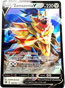 Pokemon Karte TCG Zamazenta V 105/172 Strahlende Sterne Holo Rare NM Englisch - Bild 1 von 15