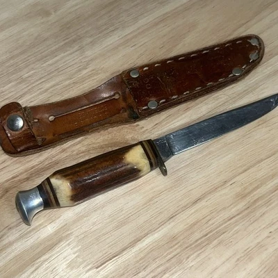 Edge Mark 489  vintage  Fixed Blade Hunting Knife Stag Solingen Germany  Sheath  - Image 1 of 4