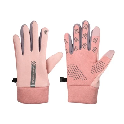 Luvas de inverno femininas rosa forro térmico quente para corrida caminhadas - Imagem 1 de 4