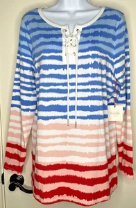 NEW Rafaella Sport Size Medium Marina Ocean Nautical Stretch Striped L/S Top - Picture 1 of 8
