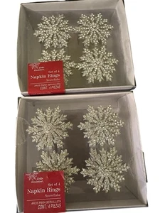 Winter Wonderland SNOWFLAKE Rhinestone  Napkin Rings Set of 8 Holiday New - Picture 1 of 4