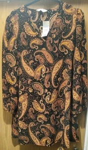 New Primark Black Paisley Print V Neck Crepe Swing Tunic Top Size 22-24 2XL - Picture 1 of 7