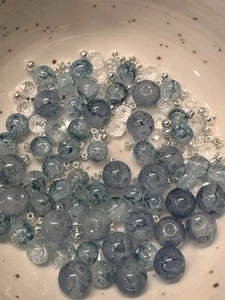 Glass Bead Soup Makes 4 Bracelets Blue Watercolor Beads 8-10 Mm - Picture 1 of 3