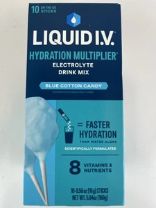 Liquid IV Hydration Multiplier Blue Cotton Candy 10 Servings Electrolytes Vegan - Picture 1 of 6