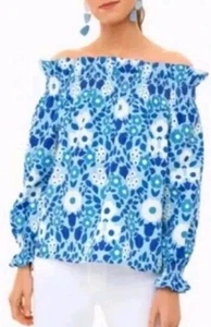 Tuckernuck Blue Majolica Marguerite Off the Shoulder Blouse XS Floral Top NWOT - Picture 1 of 5