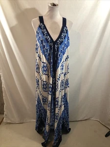 Roaman’s Blue & White Design Print Sleeveless Dress - Womens 1X, Bust 26” - Picture 1 of 4