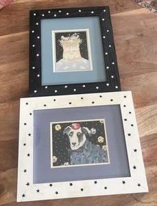 2 Mary Lake Thompson Art Portraits Dog Hat/Cat Bird Nest Framed Matted Prints - Picture 1 of 10