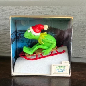 Vintage Punze Weihnachtsschmuck KERMIT DER FROSCH auf Schlitten 1981 in Box - Bild 1 von 10
