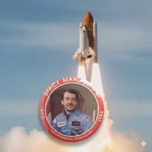 Charlie Walker NASA astronauta pinback pulsante 1984 STS 41-D McDonnell Douglas - Foto 1 di 3