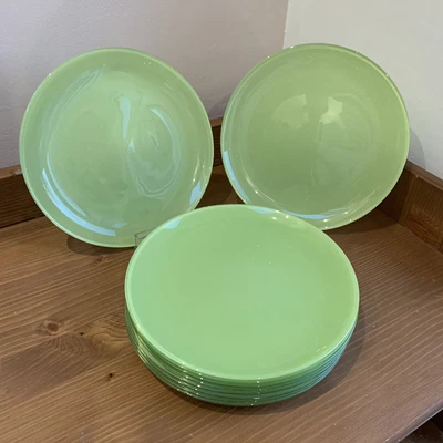 10 x Arcopal Green Glass - Side / Salad Plate - 20cm Sprayware Vintage - Image 1 of 4