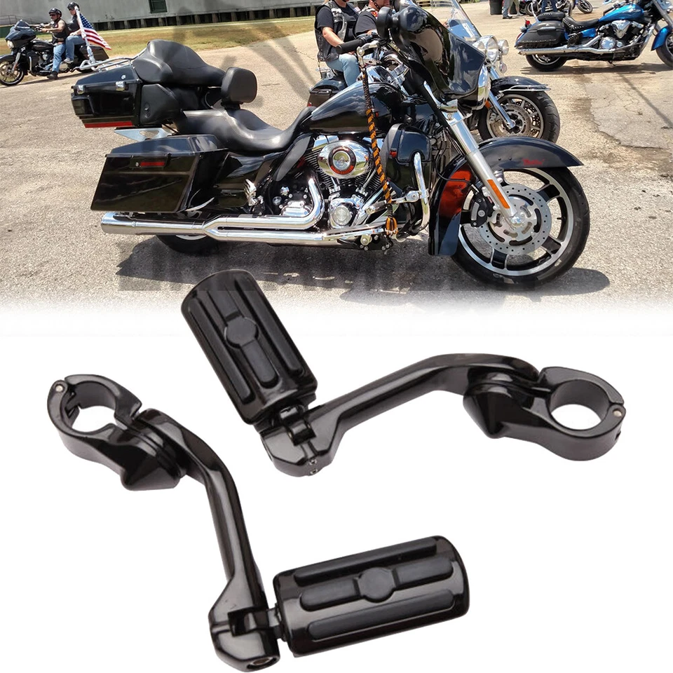 Barra protectora de motor de 1-1/4" negra larga estriberas de carretera para Harley Electric Glide Foto 1 de 4