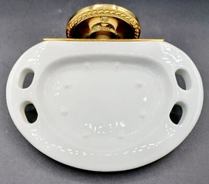 Italian Brass And Porcelain Wall Mount Soap And Toothbrush Holder - Picture 1 of 6