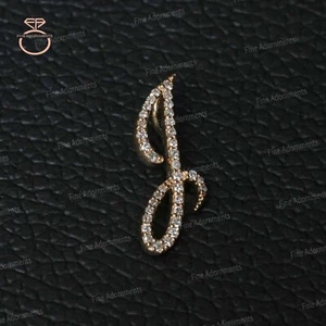 Colgante inicial J de oro amarillo sólido de 14k pavé natural diamante joyería alfabeto J - Imagen 1 de 9