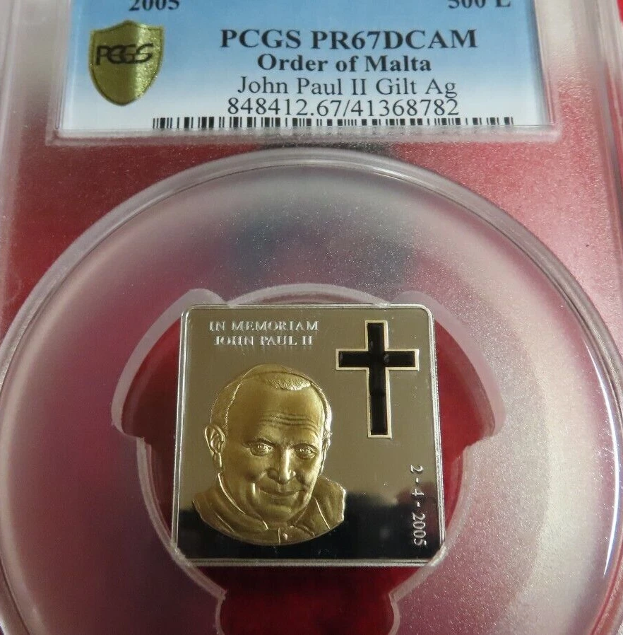 PCGS PR69 2005 Malta Cristiano .999 Oro Dorado Plata 10 Liras Papa Juan Pablo II Foto 1 de 4