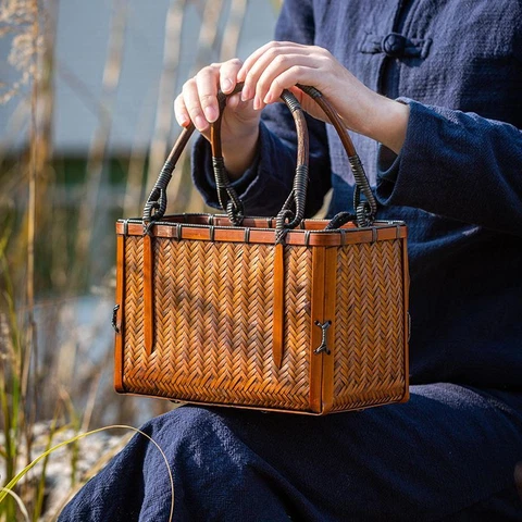 Bamboo Woven Basket - Chinese Teapot Bag Japan Retro Outdoor Travel Storage Bags Cover