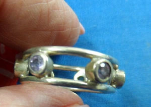 Size 8-1/2 Sterling Silver Artisan Ring Six Lavender Stones, Signed 925 Vintage - Picture 1 of 2