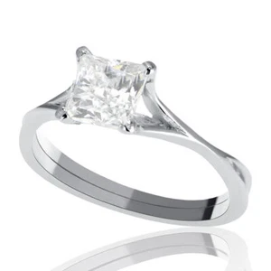 2/3 Carat Beautiful Princess Cut Diamond Engagement Ring H/SI2 14K White Gold - Picture 1 of 5