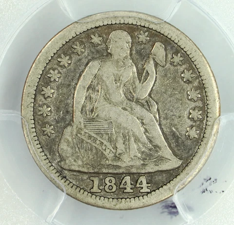 1844 PCGS VF25 Liberty Seated Dime 10C Cover