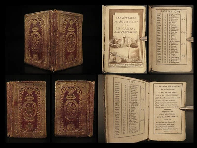 1792 TINY Pocket French Calendar Poems Gilt Aquatint Illustrations Miniature - Image 1 of 4