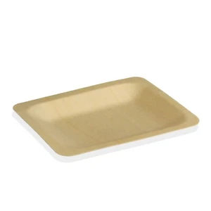 4.7" x 3.75" x 0.5" Disposable Wood Rectangle Plates / Dishes  | BambooMN - Picture 1 of 6