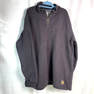 Vintage Mens Carhartt 1/4 Zip Pullover Heavyweight Sweatshirt XL Tall Black - Picture 1 of 7