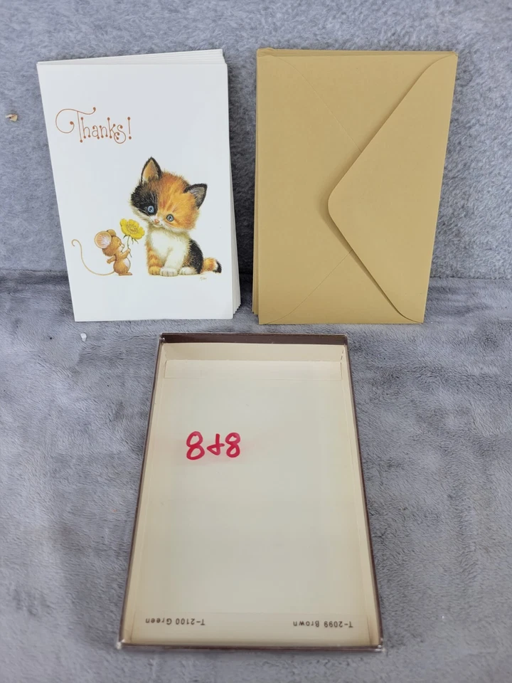 Juego de 8 tarjetas y sobres de felicitación de agradecimiento de gatito ratón de 4" x 5,5" Foto 1 de 4
