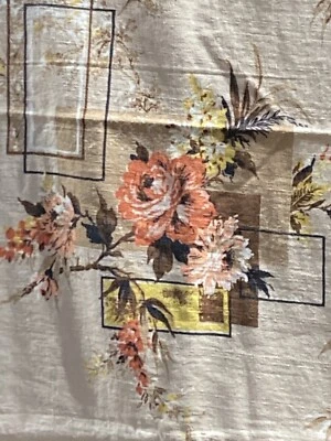 VTG Barkcloth Fabric Light Brown MCM Orange Yellow Flowers Brown 2+yx34W **AS IS - Image 1 of 4