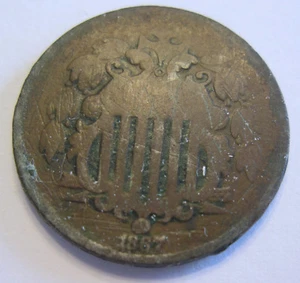 1867 'No Rays' Shield Nickel collector coin grades good (#415L) - Picture 1 of 2